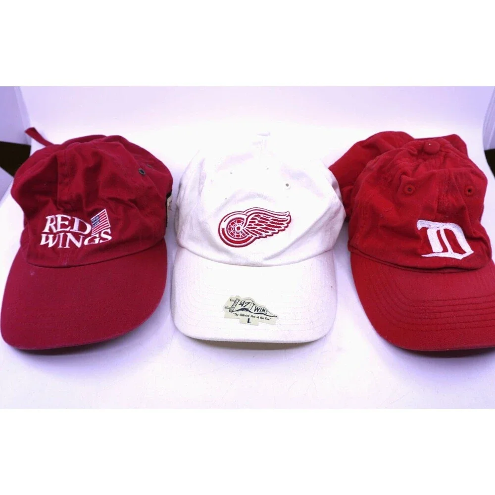 Vtg Detroit Red Wings NHL Hat Reebok, 47 Brand, Retro Logo Lot of 3 Red White